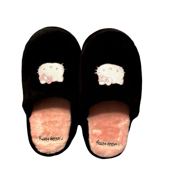Hello Kitty Large Plush Slippers Size 9-10 Sanrio Textured Sole Pink & Black - Picture 2 of 5